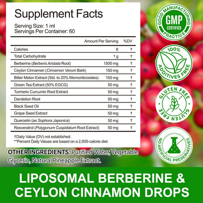 Berberine Liquid Drops 60ml with Ceylon Cinnamon – Immune & Digestive Support