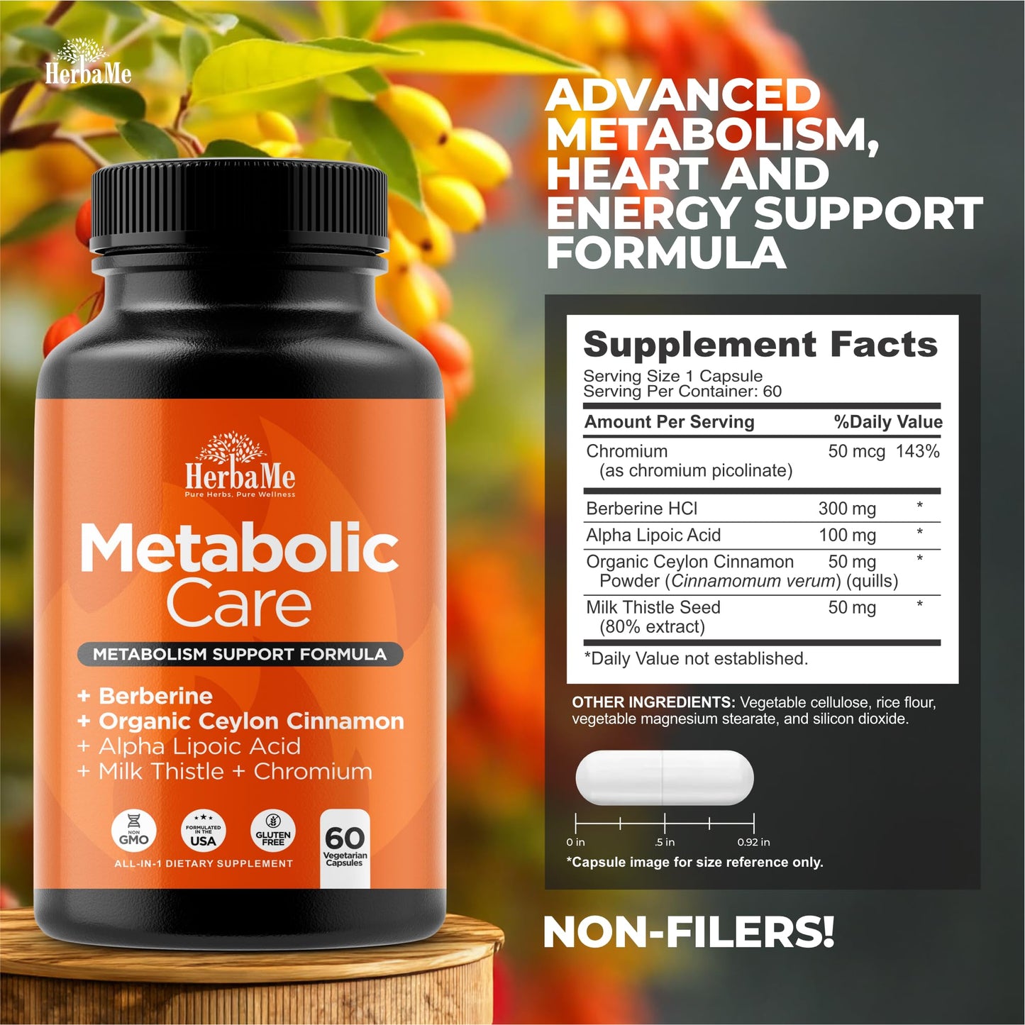 HerbaMe Berberine Metabolic Care – Cinnamon, Chromium & Alpha Lipoic Acid for Energy & Metabolism