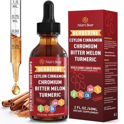 Berberine with Ceylon Cinnamon Liquid Drops – Immune & Digestive Support (2 fl oz)