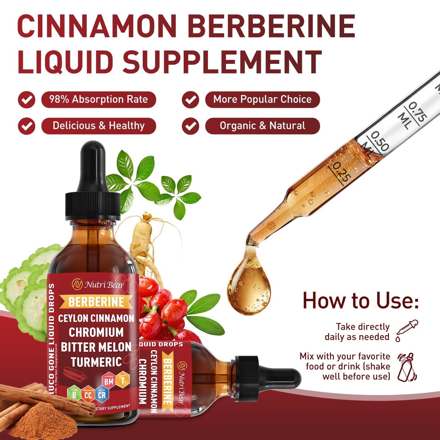 Berberine with Ceylon Cinnamon Liquid Drops – Immune & Digestive Support (2 fl oz)