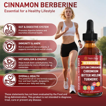 Berberine with Ceylon Cinnamon Liquid Drops – Immune & Digestive Support (2 fl oz)