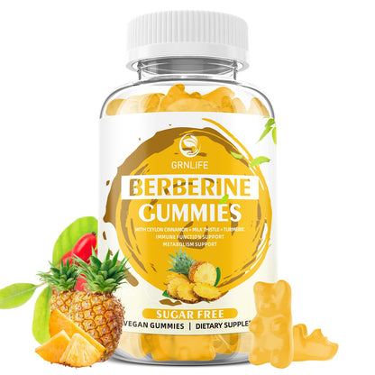 Berberine Gummies with Ceylon Cinnamon 1500mg | Immune & Metabolism Support | Sugar Free Pineapple 60 Count