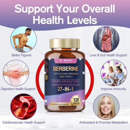 Berberine Supplement with Ceylon Cinnamon & Milk Thistle | GLP-1 Activate Natural Formula - 120 Vegan Caps