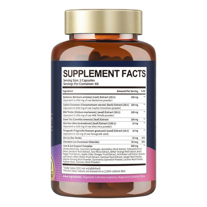 Berberine Supplement with Ceylon Cinnamon & Milk Thistle | GLP-1 Activate Natural Formula - 120 Vegan Caps