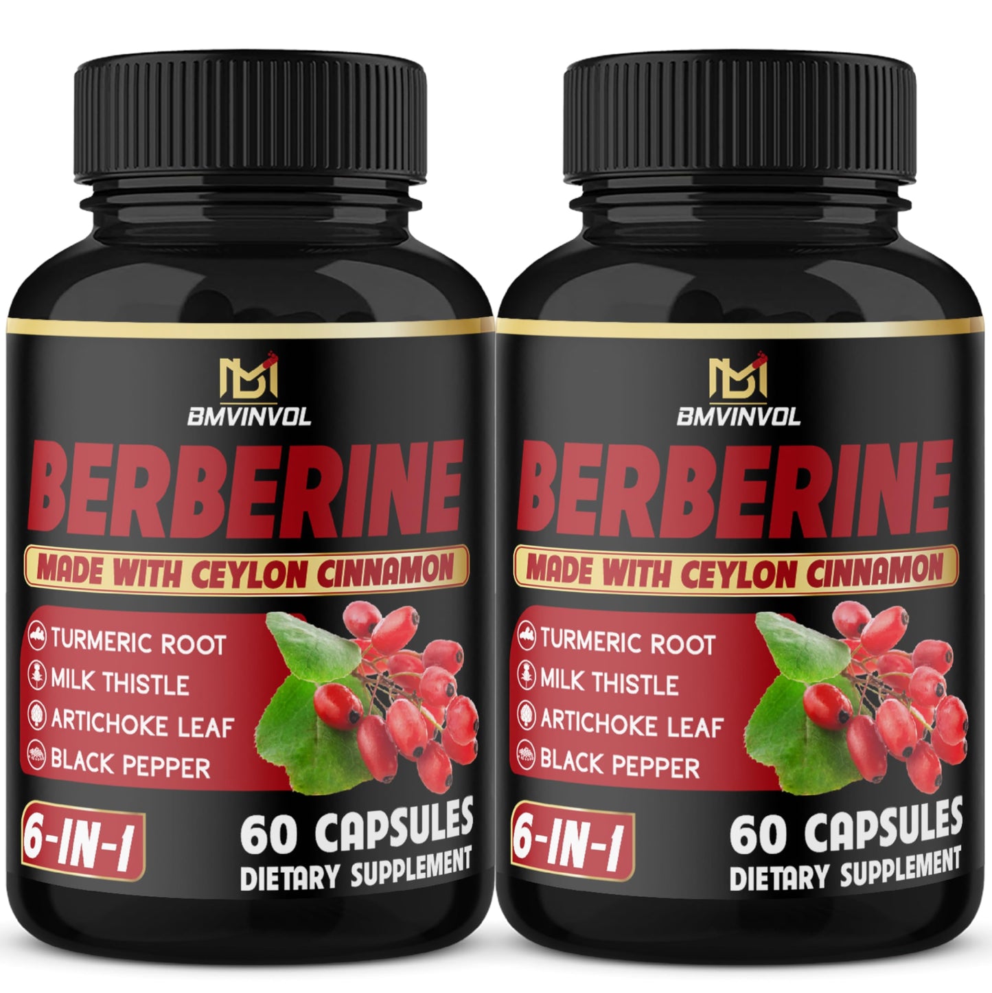 Berberine with Ceylon Cinnamon, Turmeric, Milk Thistle – 120 Capsules, 4 Months