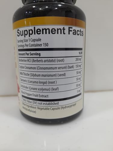 Berberine with Ceylon Cinnamon, Turmeric, Milk Thistle, Artichoke & Black Pepper - 150 Count
