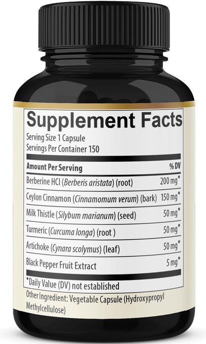 Berberine with Ceylon Cinnamon, Turmeric, Milk Thistle, Artichoke & Black Pepper - 150 Count