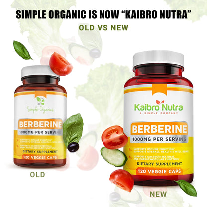 Kaibro Nutra Berberine 1000mg Supplement – Immune, Glucose & Circulatory Health | Vegan & Gluten-Free, 120 Capsules
