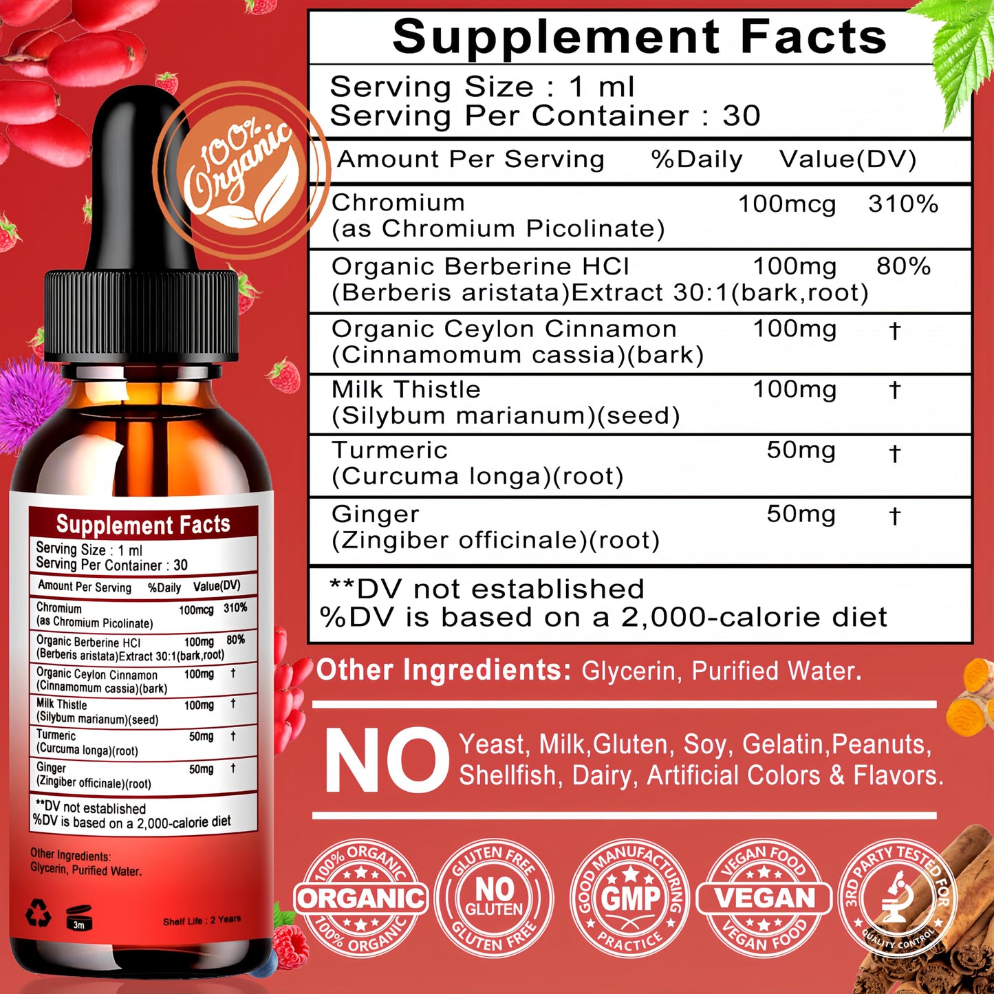 Berberine Drops - 6-in-1 High-Absorption Liquid Berberine (30 Servings)