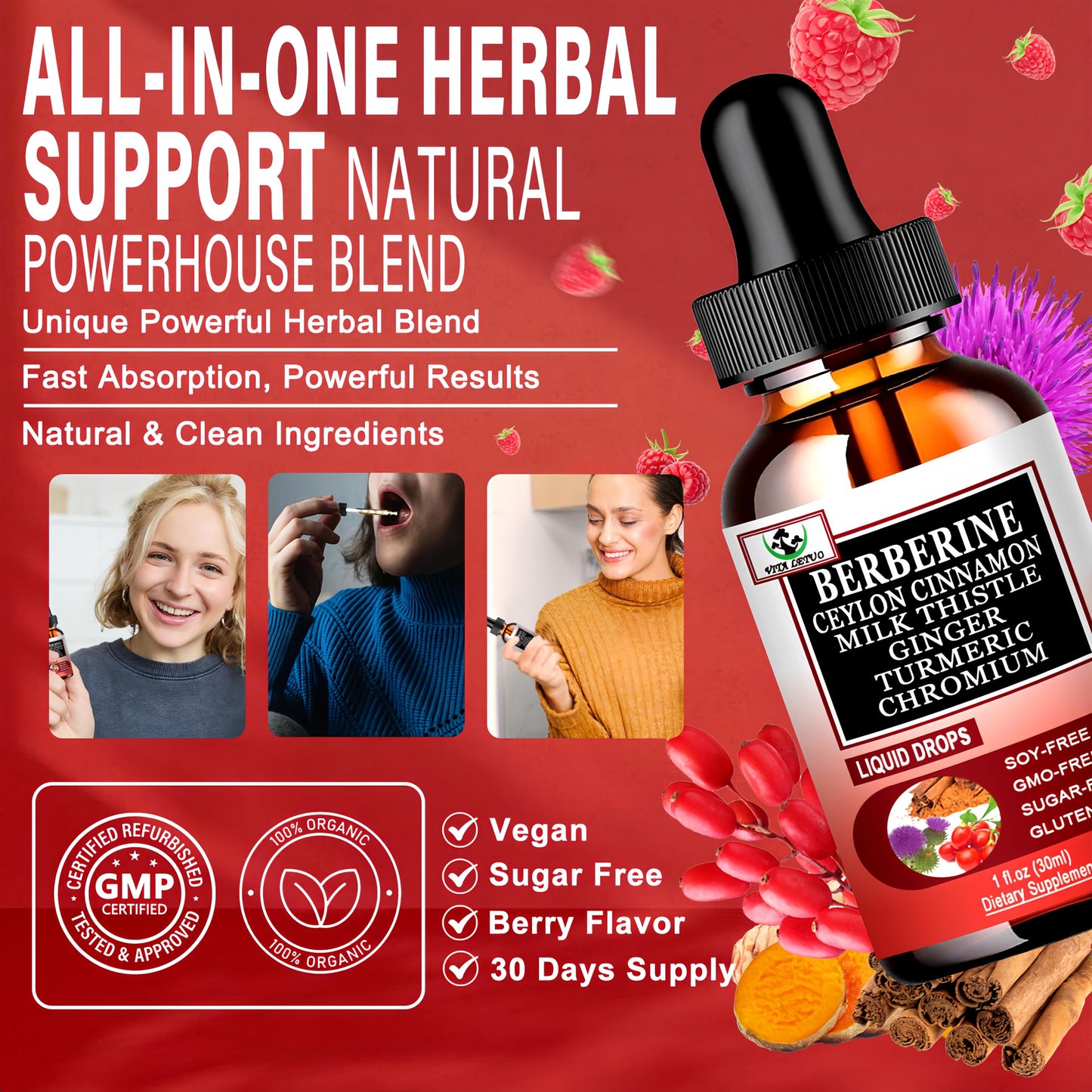 Berberine Drops - 6-in-1 High-Absorption Liquid Berberine (30 Servings)