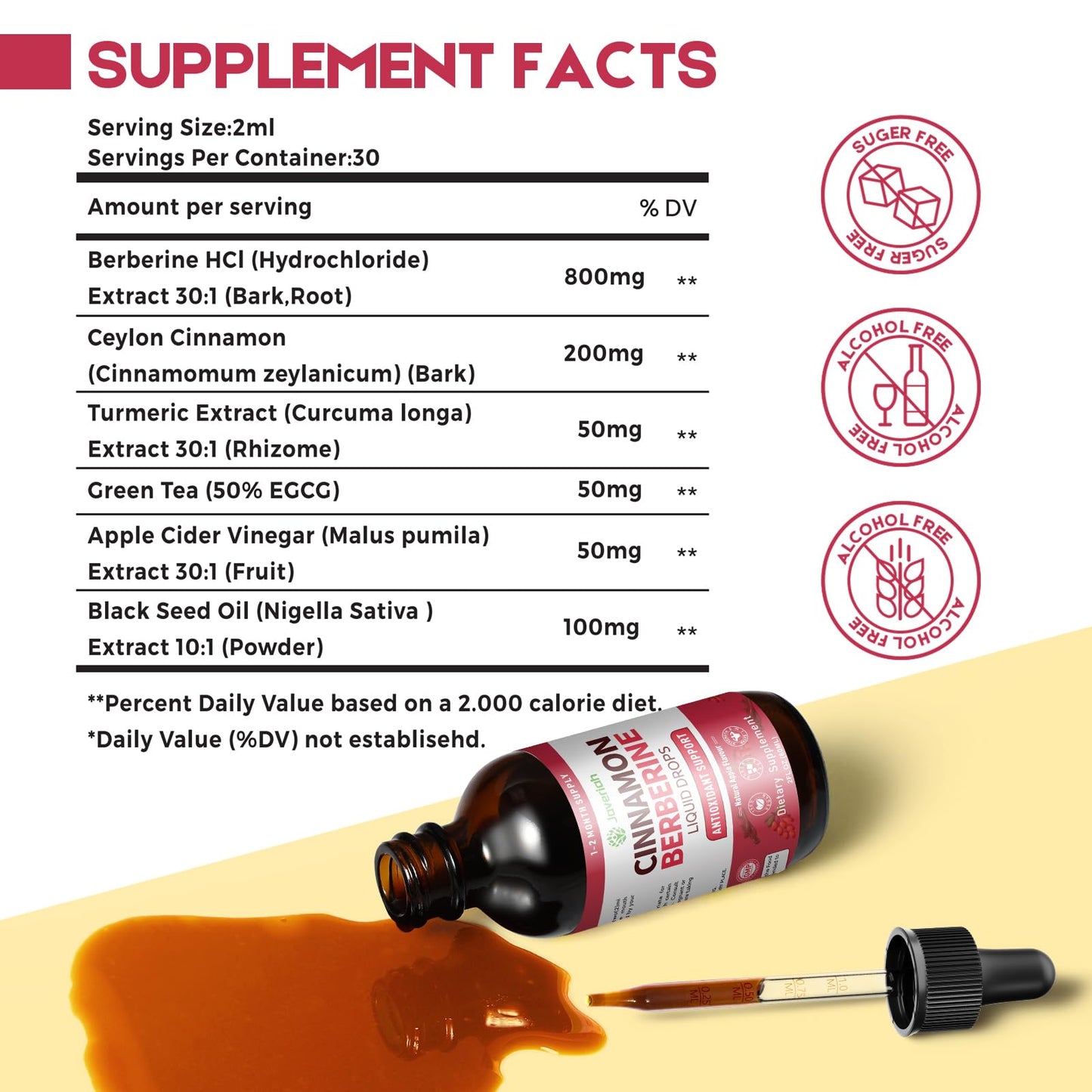 Berberine Drops with Ceylon Cinnamon & Turmeric – Vegan HCl Liquid Drops – 4 FL OZ (2 Pack)