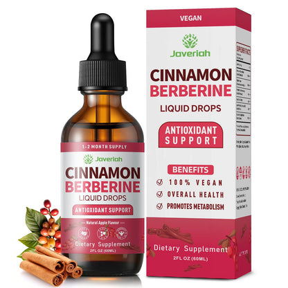 Berberine Drops with Ceylon Cinnamon & Turmeric – Vegan HCl Liquid Drops – 4 FL OZ (2 Pack)