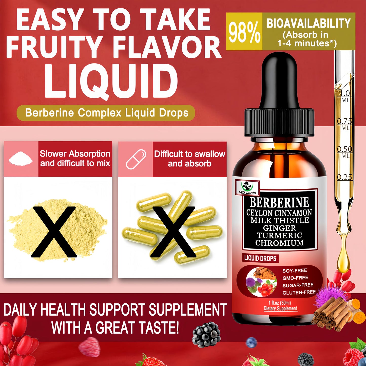 Berberine Drops - 6-in-1 High-Absorption Liquid Berberine (30 Servings)