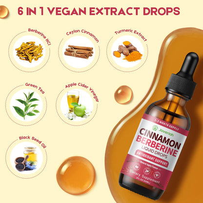 Berberine Drops with Ceylon Cinnamon & Turmeric – Vegan HCl Liquid Drops – 4 FL OZ (2 Pack)