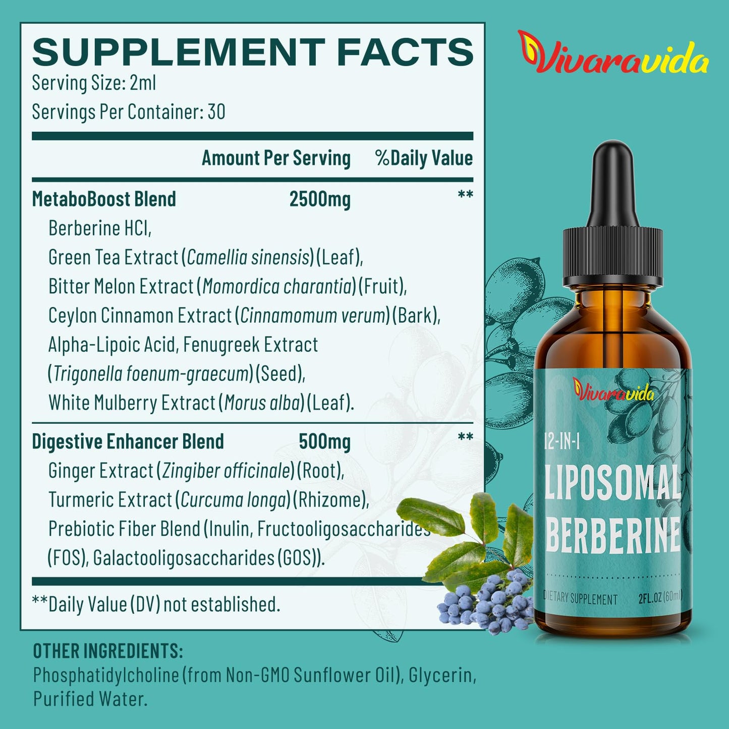Berberine HCl Supplement 3000 mg | Liposomal Berberine HCl Liquid 2 oz – AMPK Activator