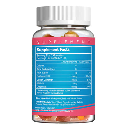 Berberine Gummies with Ceylon Cinnamon – 1200mg Berberine HCI, Metabolism & Energy Support, Vegan, Non-GMO, Gelatin-Free, 60 Count