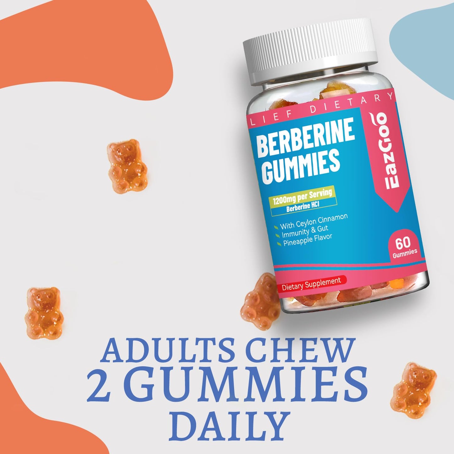 Berberine Gummies with Ceylon Cinnamon – 1200mg Berberine HCI, Metabolism & Energy Support, Vegan, Non-GMO, Gelatin-Free, 60 Count