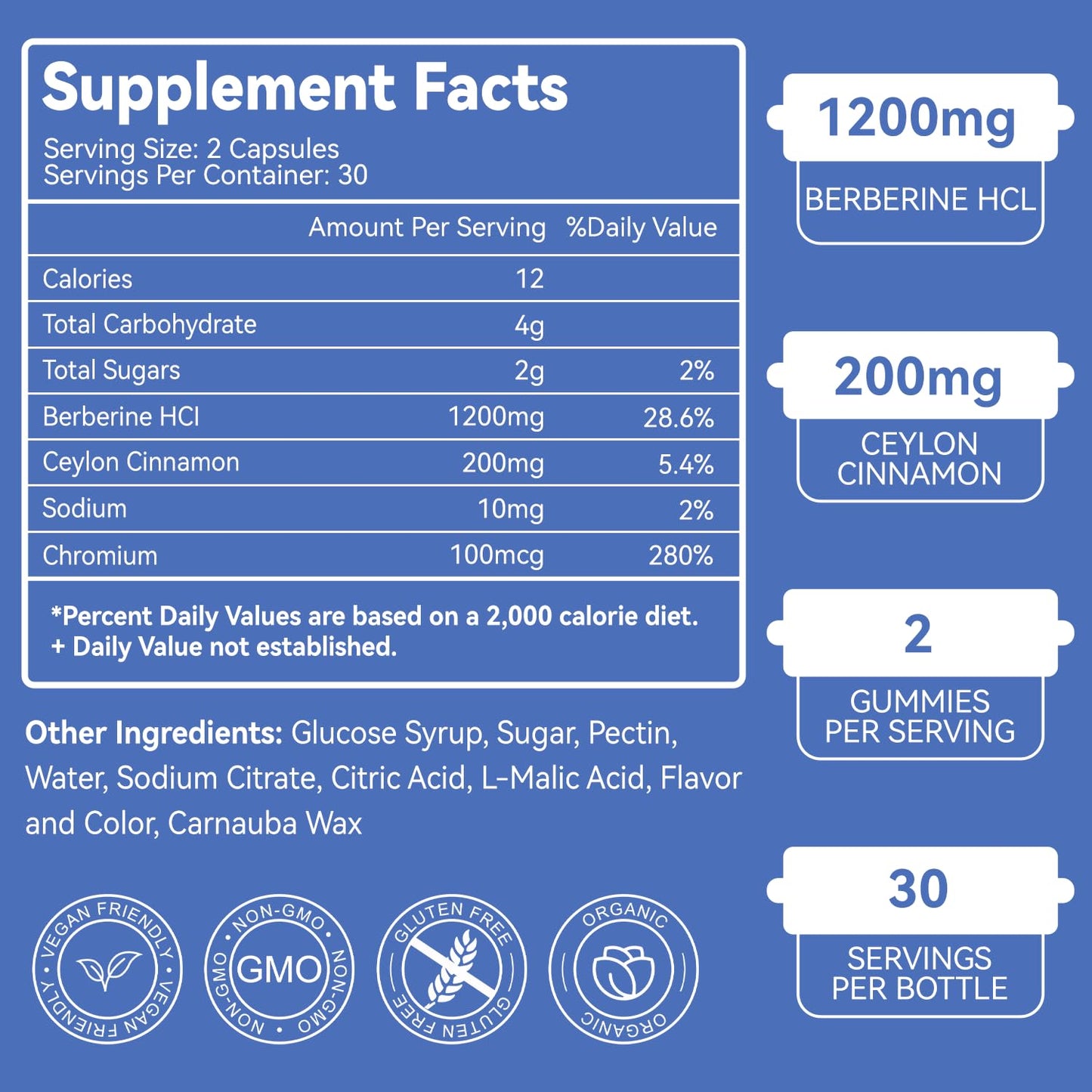 Berberine Gummies with Ceylon Cinnamon – 1200mg Berberine HCI, Metabolism & Energy Support, Vegan, Non-GMO, Gelatin-Free, 60 Count