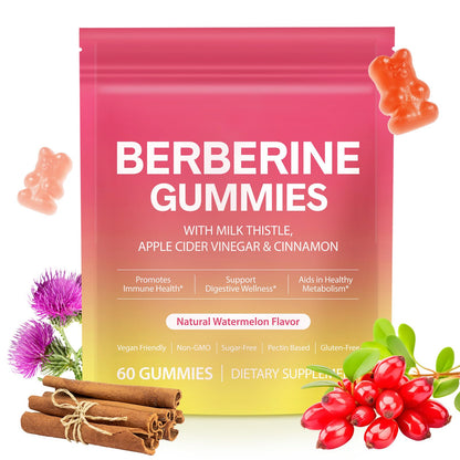 CSDLQNF Berberine Gummies with Cinnamon & Milk Thistle – Sugar-Free Watermelon (60 Count)
