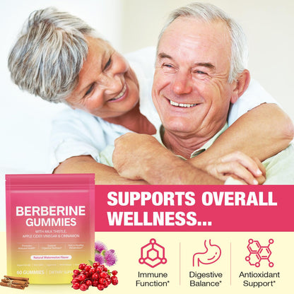 CSDLQNF Berberine Gummies with Cinnamon & Milk Thistle – Sugar-Free Watermelon (60 Count)