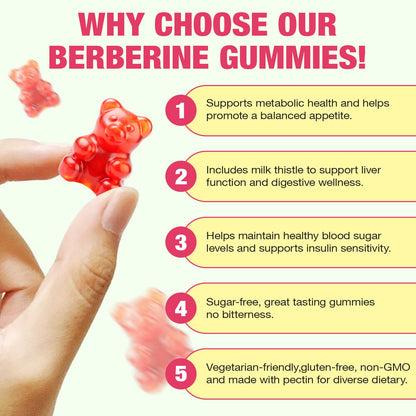 CSDLQNF Berberine Gummies with Cinnamon & Milk Thistle – Sugar-Free Watermelon (60 Count)