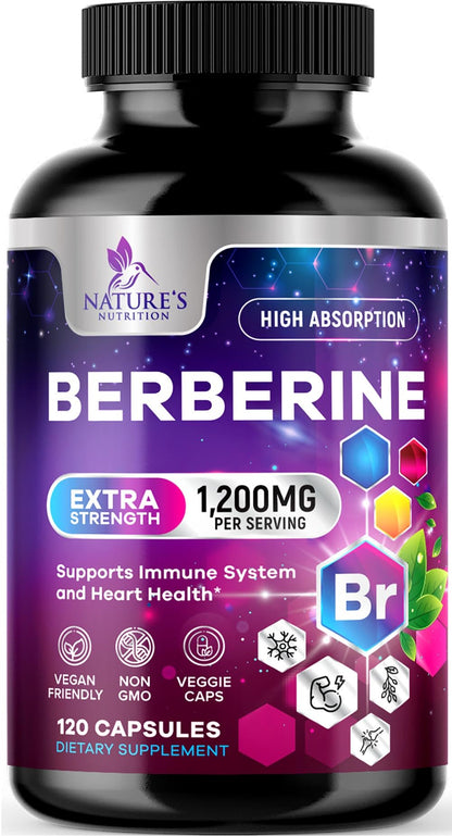 Berberine HCL 1200mg - High Absorption Capsule for Heart Health & Immune Support | Vegan, Gluten-Free, Non-GMO | 120 Veggie Capsules