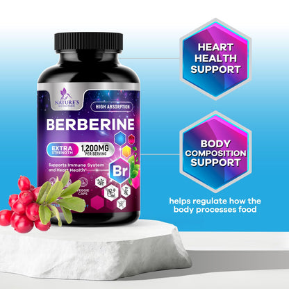 Berberine HCL 1200mg - High Absorption Capsule for Heart Health & Immune Support | Vegan, Gluten-Free, Non-GMO | 120 Veggie Capsules
