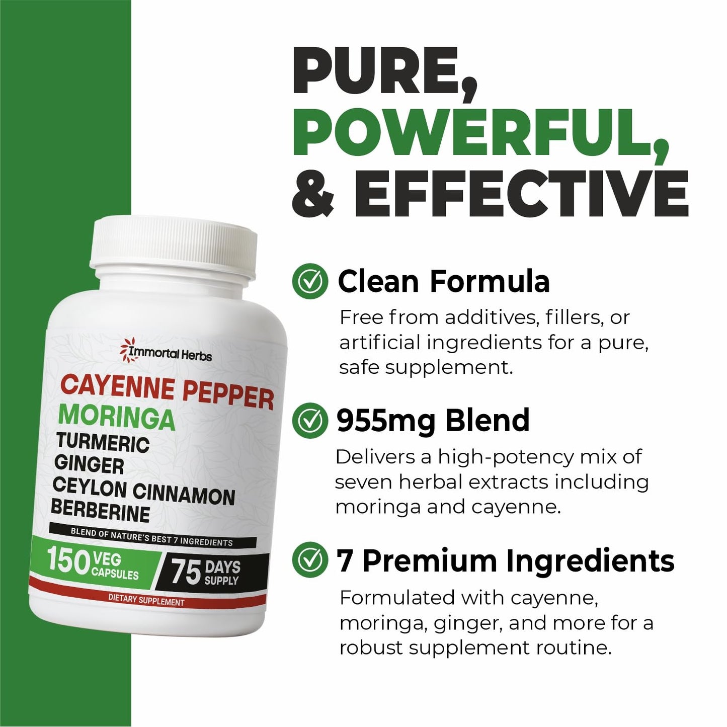 Immortal Herbs Cayenne Pepper Moringa Turmeric Ginger Capsules – 150 Pills