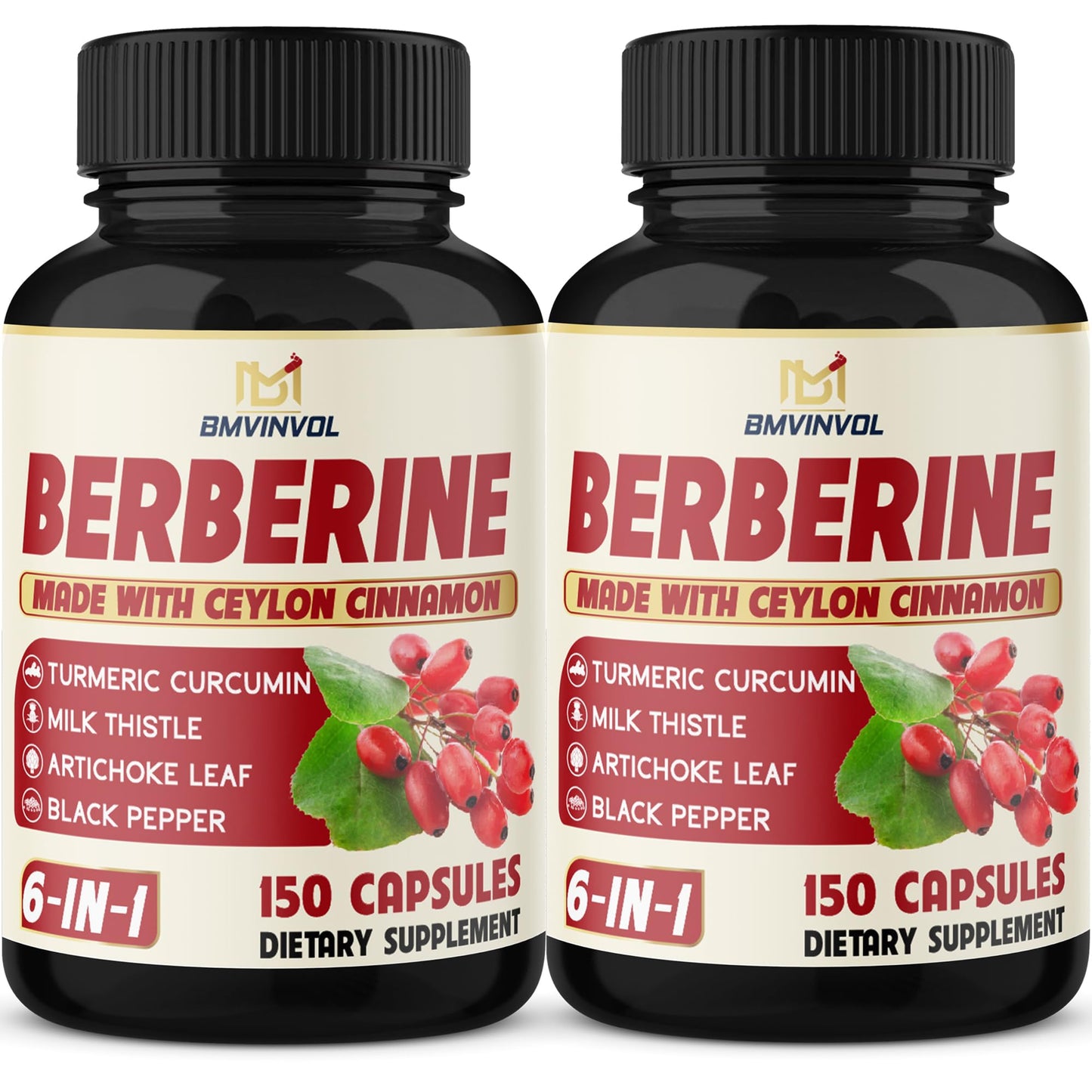 2 Pack Berberine HCl + Cinnamon, Turmeric & Milk Thistle - Immune Support
