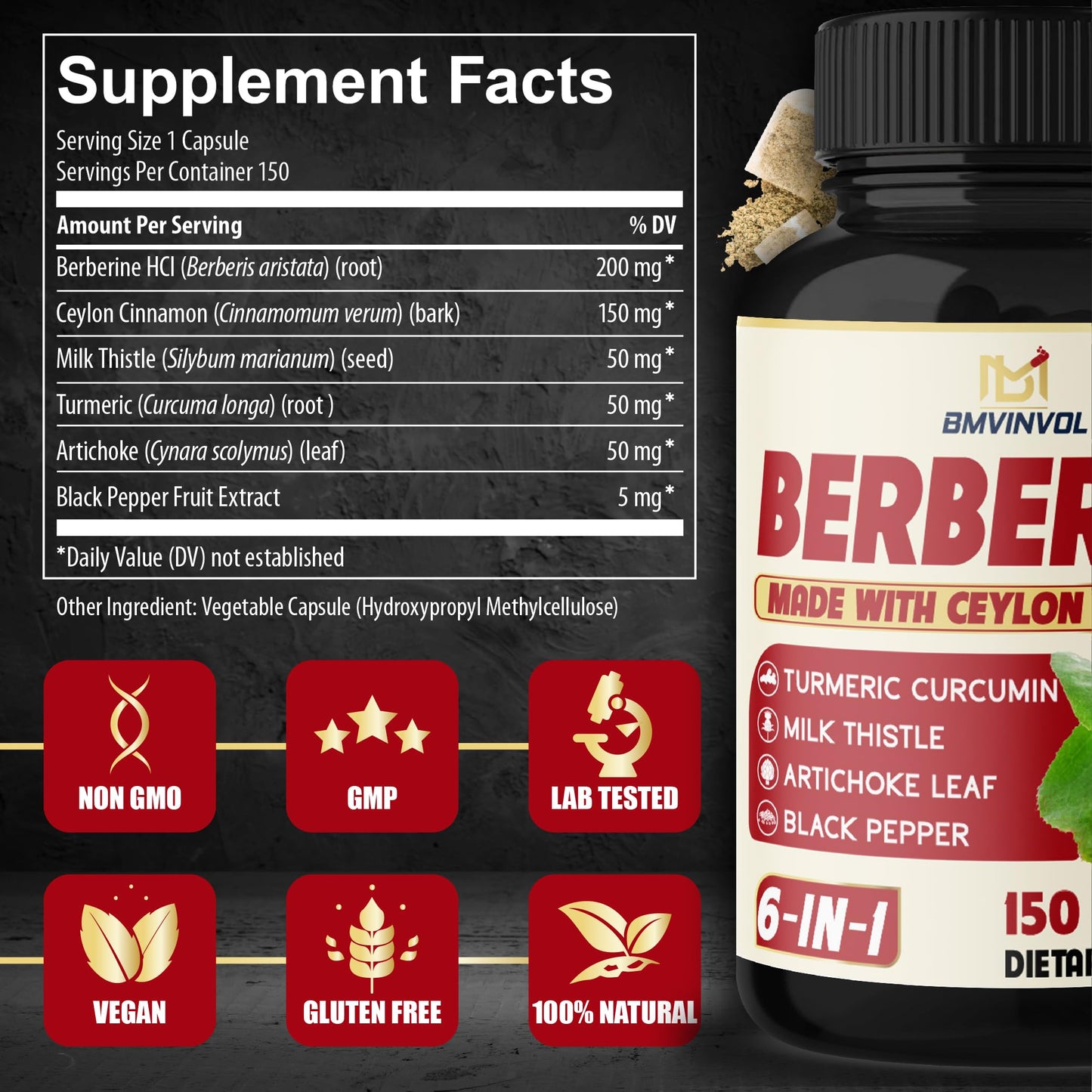 2 Pack Berberine HCl + Cinnamon, Turmeric & Milk Thistle - Immune Support
