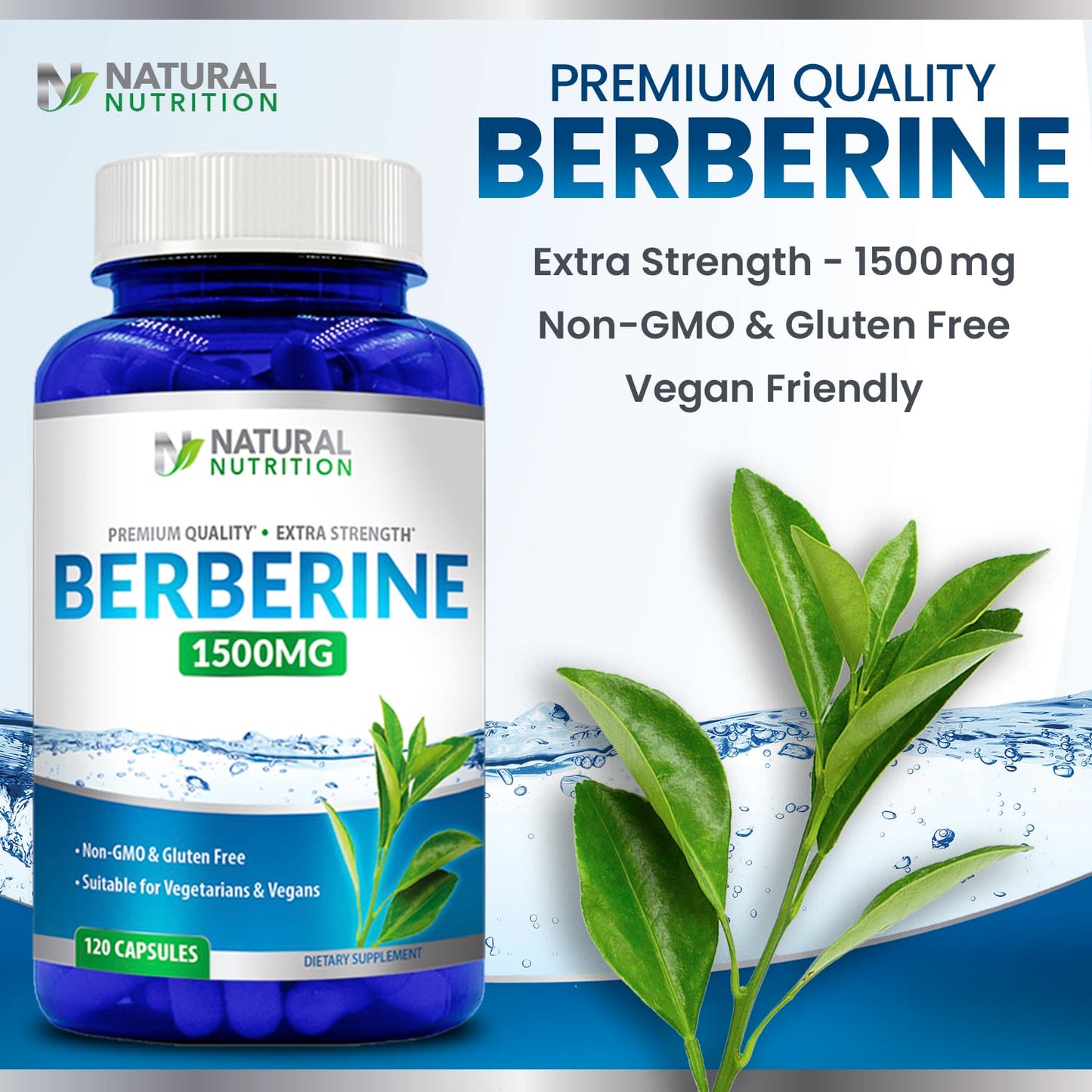 Natural Berberine HCL Extra Strength 1500mg - 120 Capsules | Gluten Free & Non-GMO