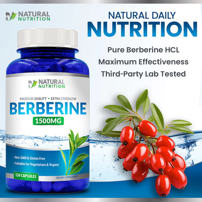 Natural Berberine HCL Extra Strength 1500mg - 120 Capsules | Gluten Free & Non-GMO