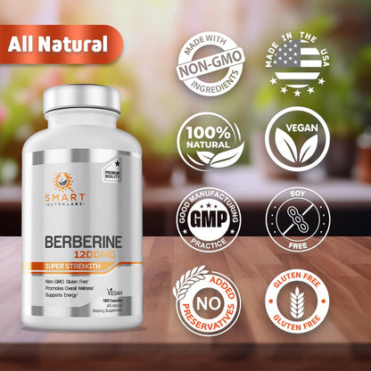 Smart Nutra Labs Berberine HCL 1200mg - 180 Vegan Capsules | Non-GMO, Gluten Free