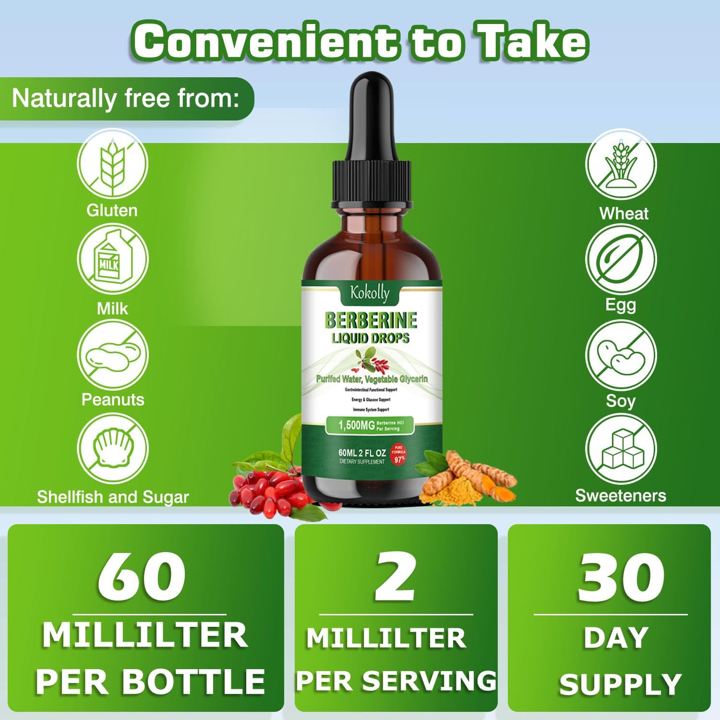 Berberine HCL Liquid Drops 1500mg | Metabolism & Immune Support