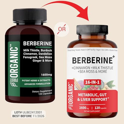 Berberine HCL Metabolic Guard+ Complex 1600mg - 120 Caps | 16-in-1 Herbal Cardiovascular & Liver & Gut Support