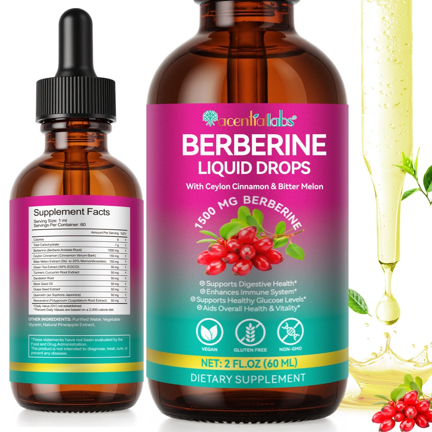Berberine Liquid Drops 60ml with Ceylon Cinnamon – Immune & Digestive Support