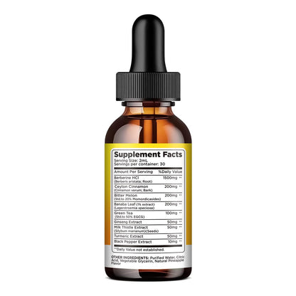 Berberine Liquid Drops 1500mg with Cinnamon & Pineapple Flavor – 2 Fl Oz