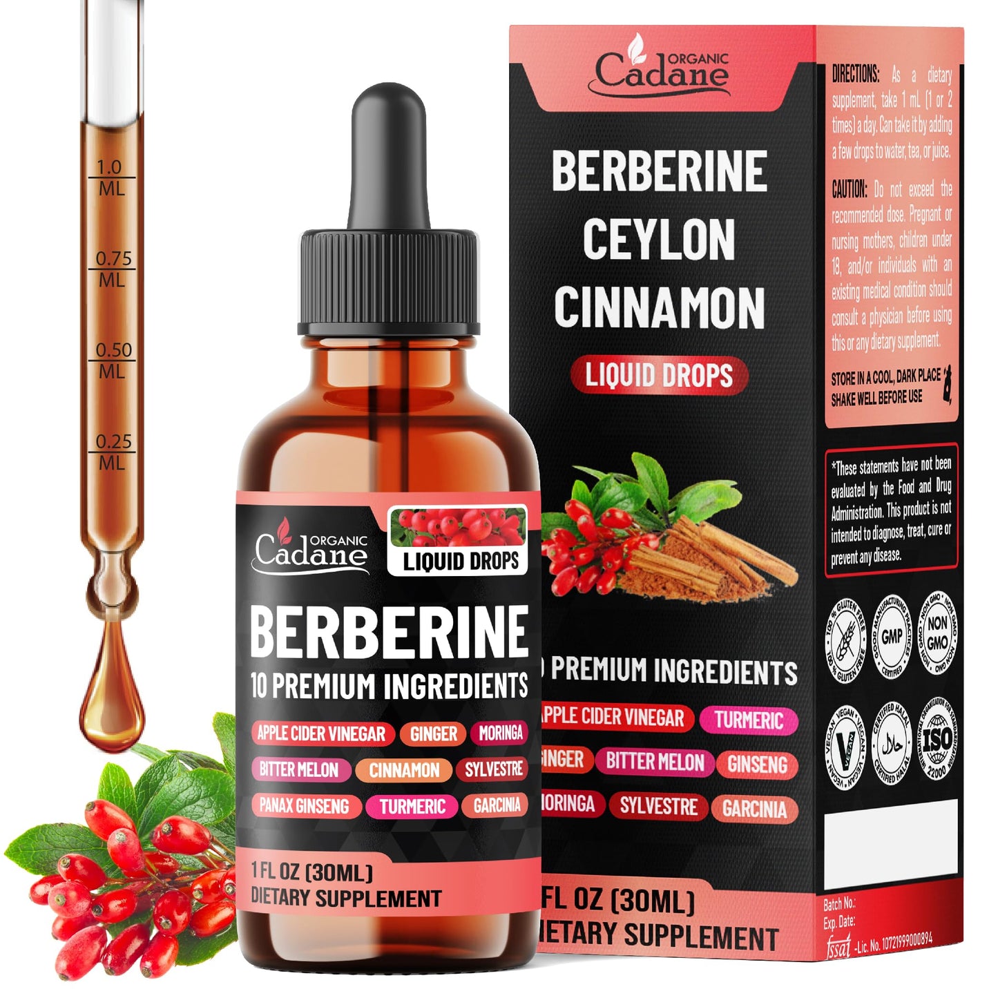 10in1 Berberine Liquid Drops – Heart Health Support | 1 oz, 1 Month