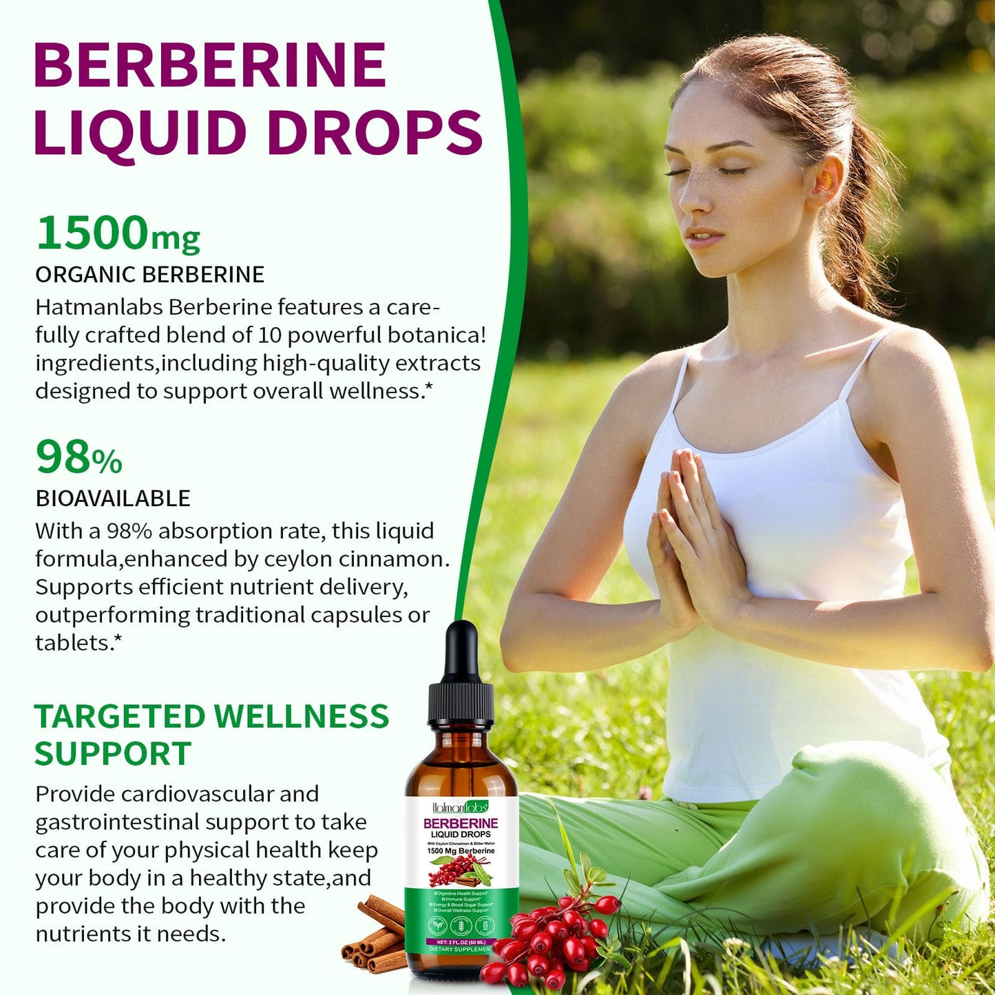 Berberine Supplement High Strength Liquid Drops 60ml – 100% Absorption