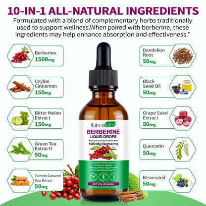 Berberine Supplement High Strength Liquid Drops 60ml – 100% Absorption