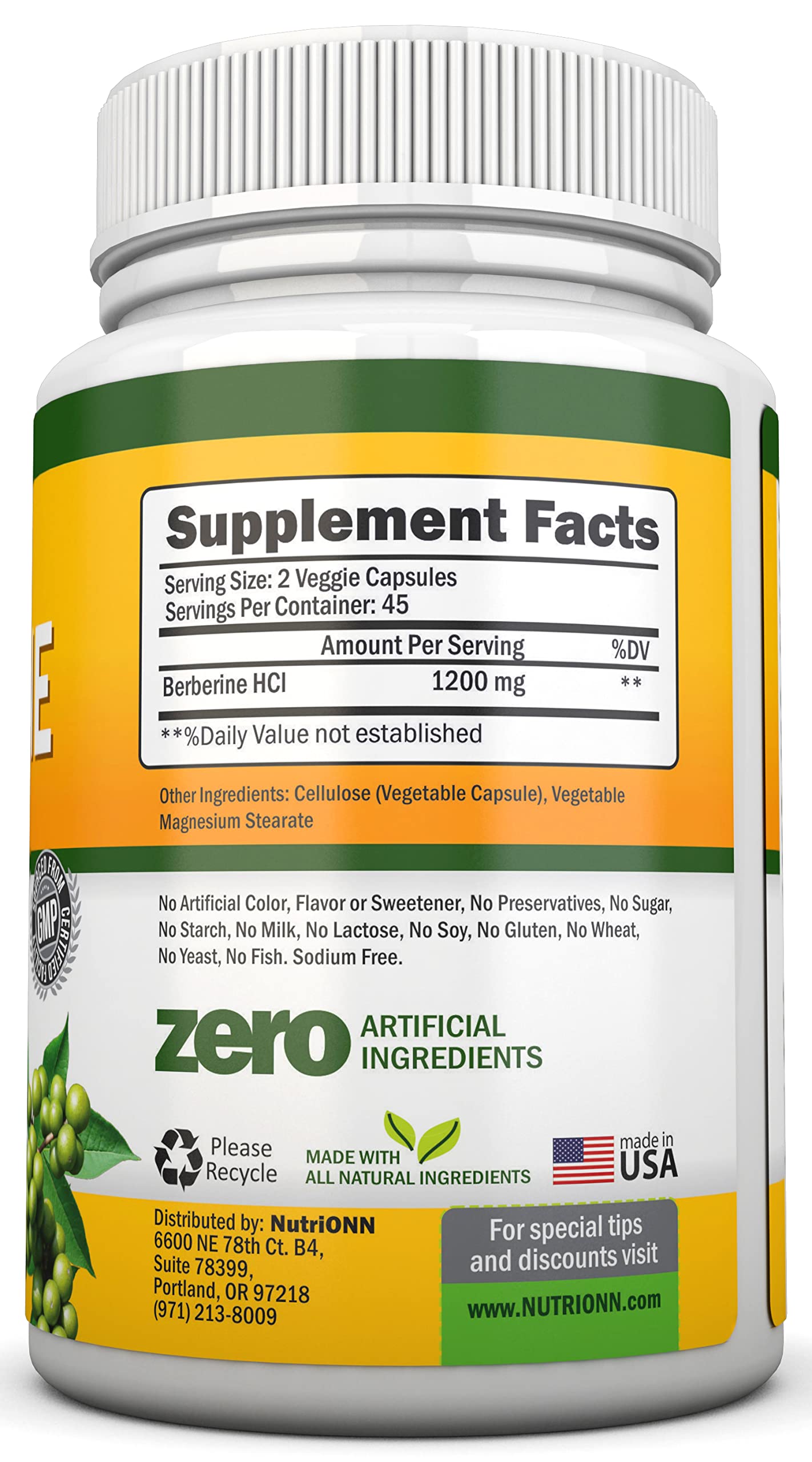 Berberine 1200 mg per Serving | 90 Vegetarian Capsules | Berberine HCl Immune Support