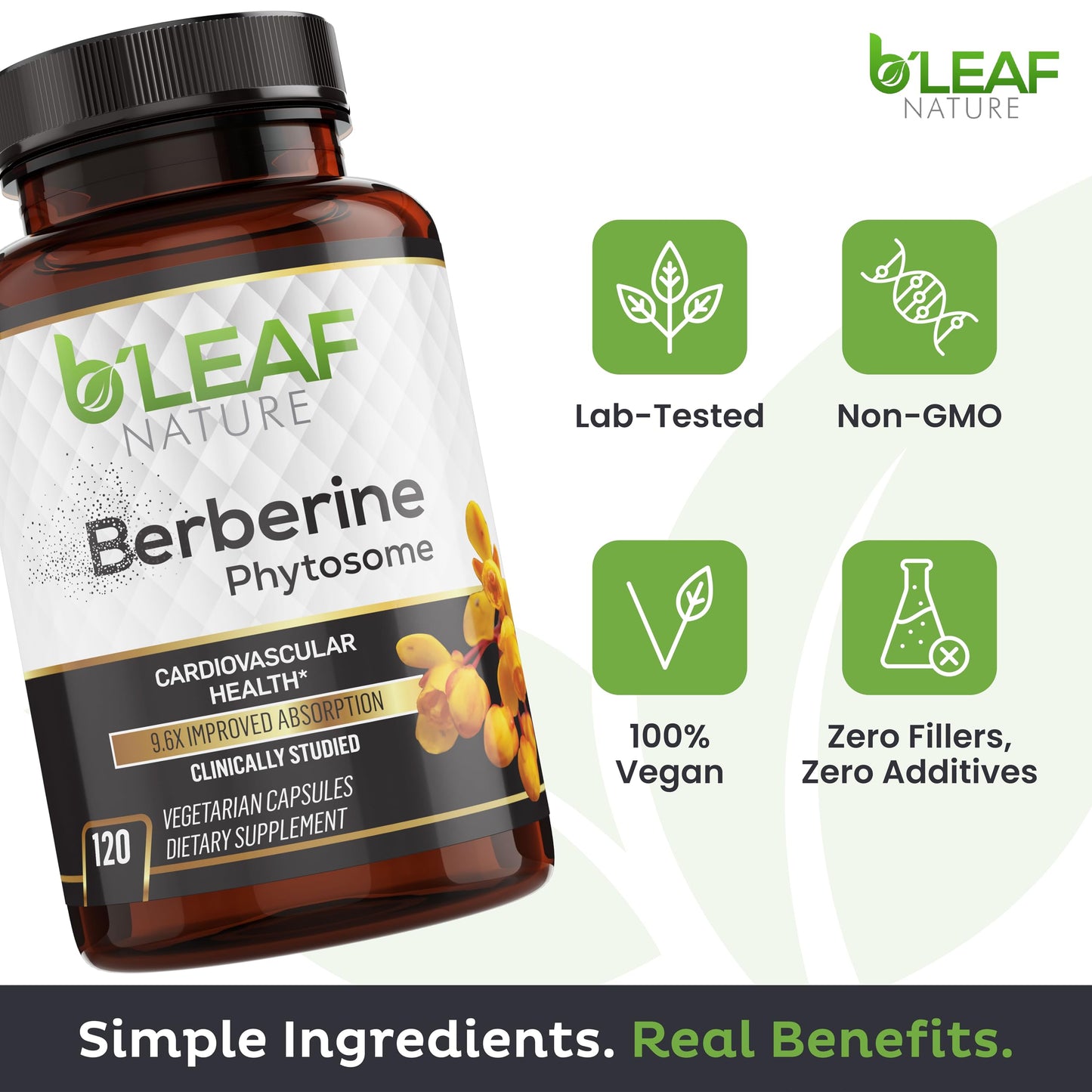 B’Leaf Nature Berberine Phytosome – 120 Capsules (1100mg) – Metabolic & Cardiovascular Support