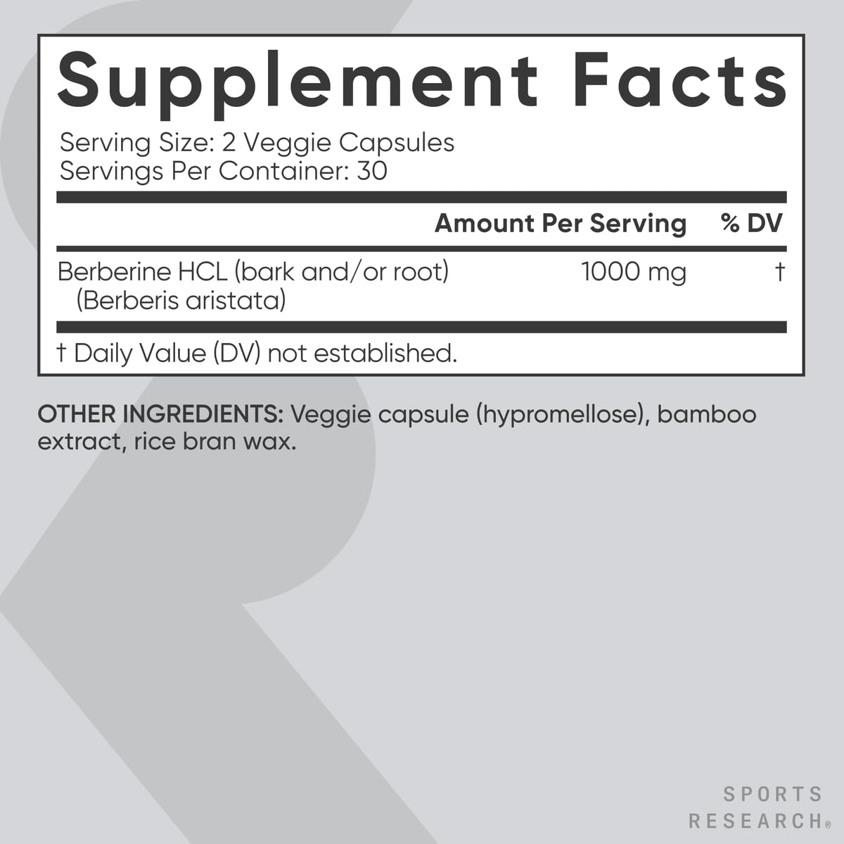 Sports Research Berberine 500 mg - Vegan, Gluten-Free, Non-GMO | 60 Capsules