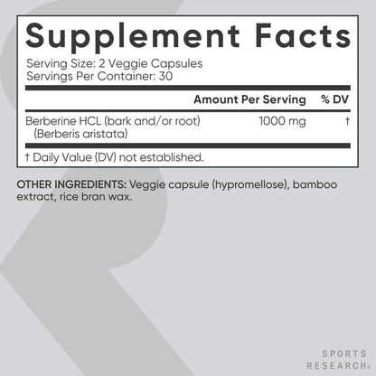 Sports Research Berberine 500 mg - Vegan, Gluten-Free, Non-GMO | 60 Capsules