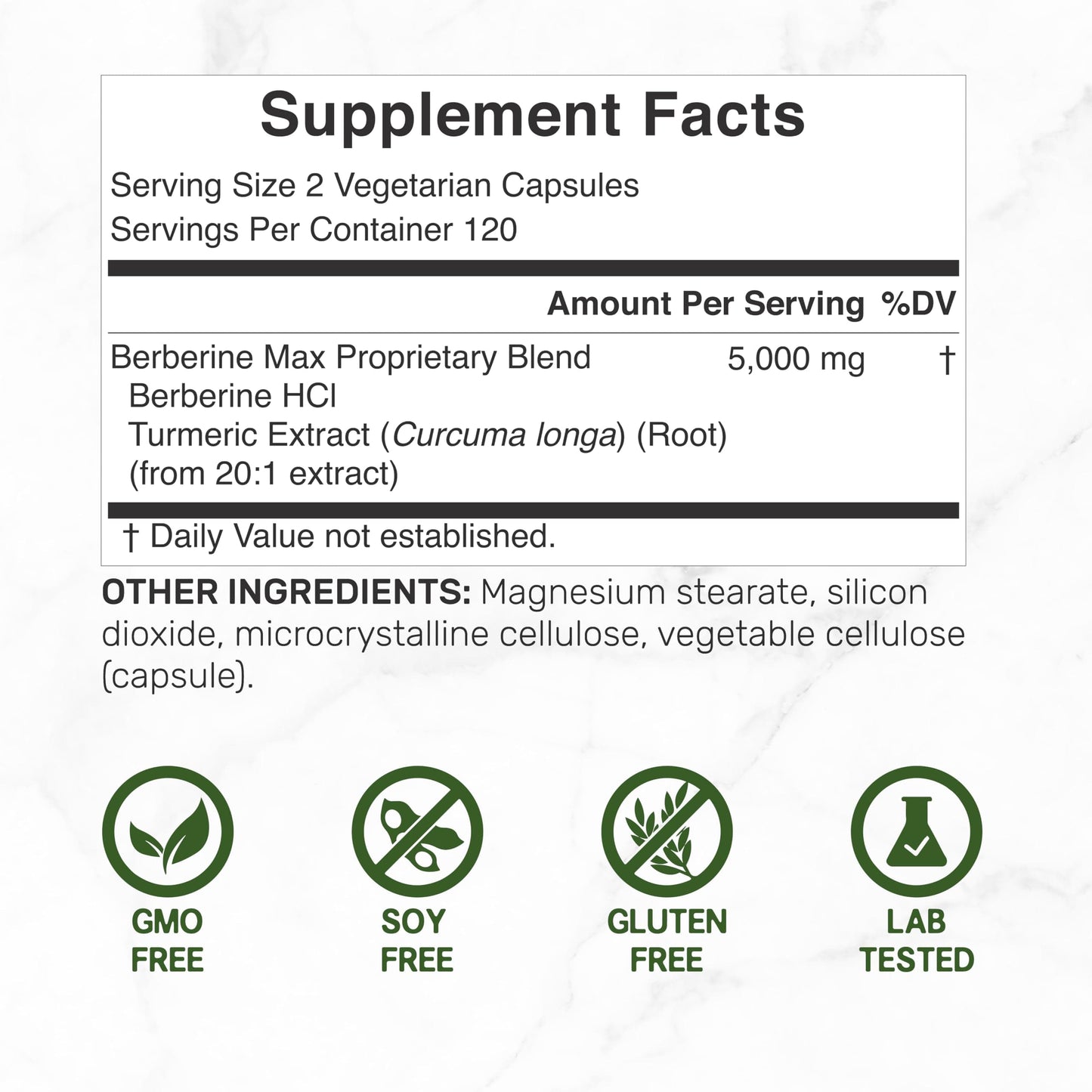 Berberine Max with Turmeric – 5,000mg per Serving | 97% Berberine HCl