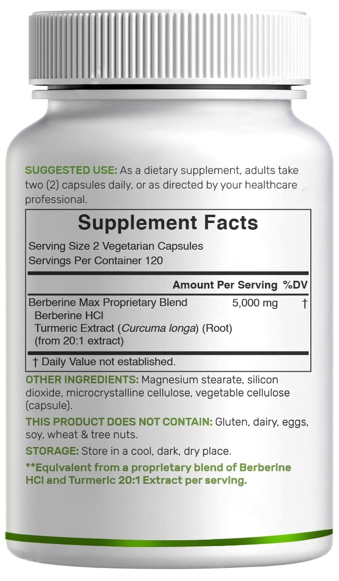 Berberine Max with Turmeric – 5,000mg per Serving | 97% Berberine HCl