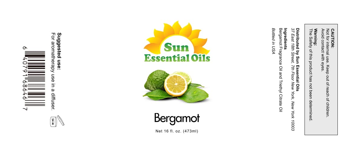 Sun Essential Oils Bergamot Essential Oil 16 oz Bulk for Skin, Hair, Aromatherapy, Soap & Diffuser