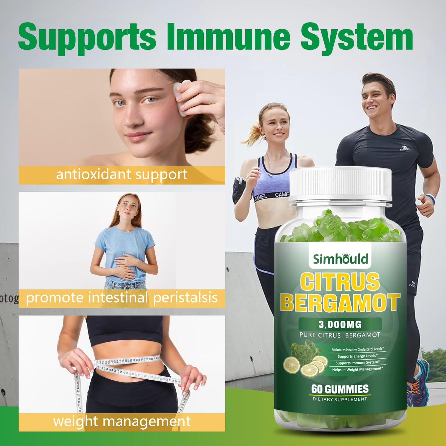 2 Pack Citrus Bergamot Gummies - 3000mg Bergamot Extract for Immune Support, Heart Health, and Healthy Aging - Vegan Lime Flavor (120 Gummies)