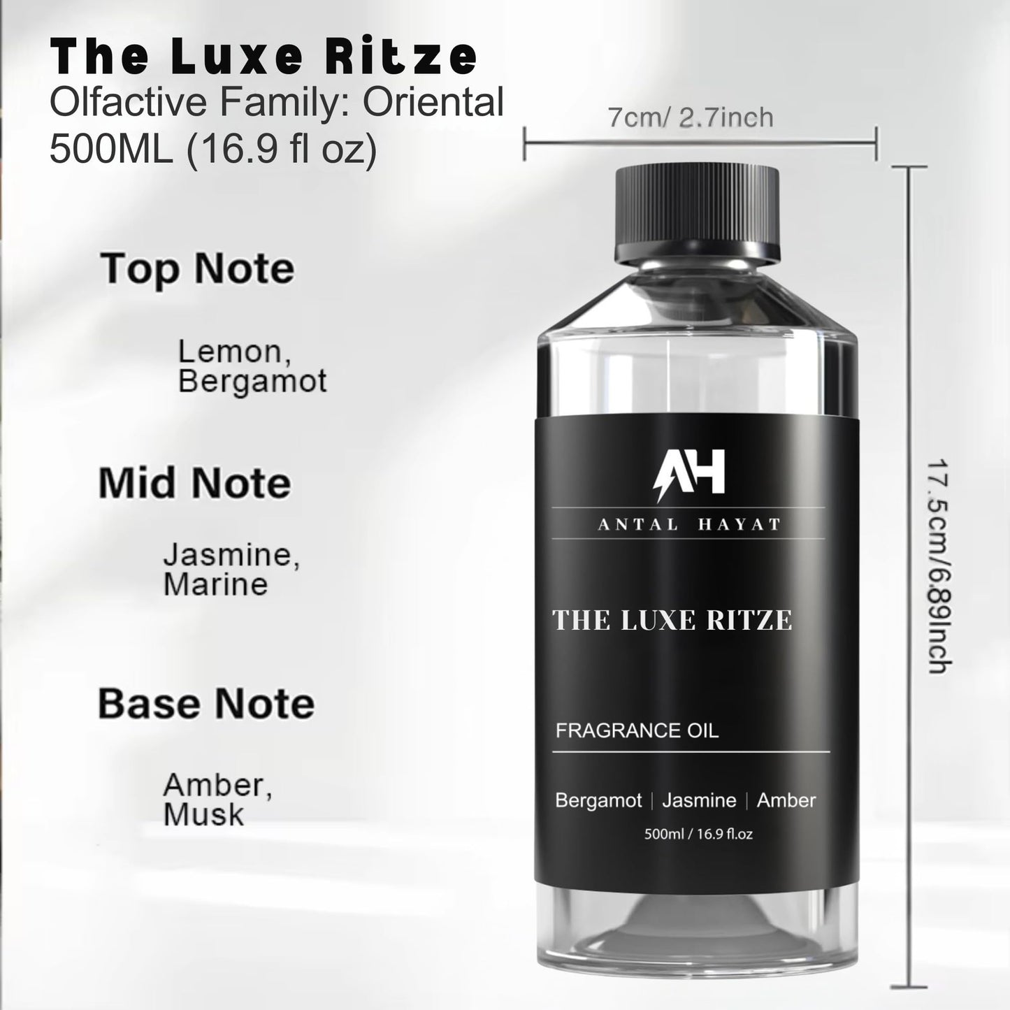 Ritz-Carlton Inspired Diffuser Oil 500ml – Bergamot, Jasmine & Amber
