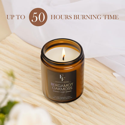 Bergamot Oakmoss Scented Candle | 7oz Soy Wax Candle for Home | Aromatherapy Gift for Women & Men